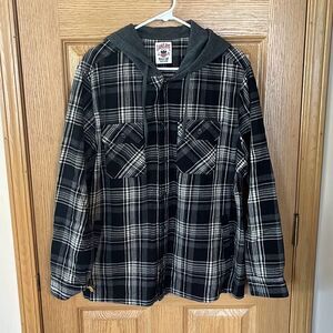 Oak & Rye Black Gray Mid-Weight Hooded Flannel Shirt Size Large